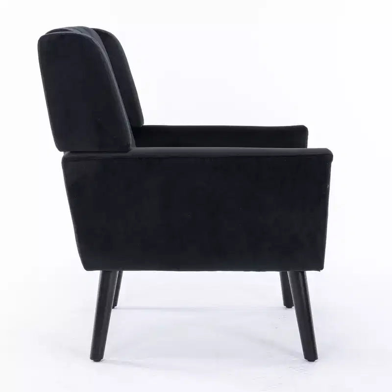 Poltrona d'accento in velluto con seduta ergonomica imbottita Schienale aderente Braccioli Gambe in legno massello nere 74,9W x 74,9D x 87,9H cm