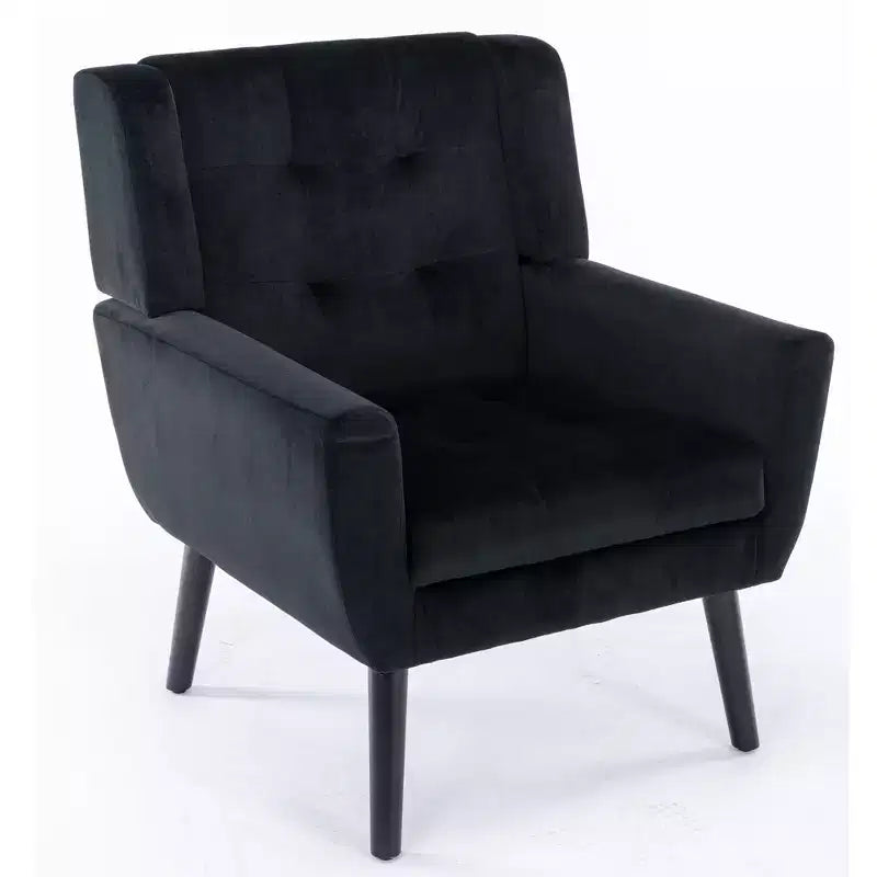 Poltrona d'accento in velluto con seduta ergonomica imbottita Schienale aderente Braccioli Gambe in legno massello nere 74,9W x 74,9D x 87,9H cm