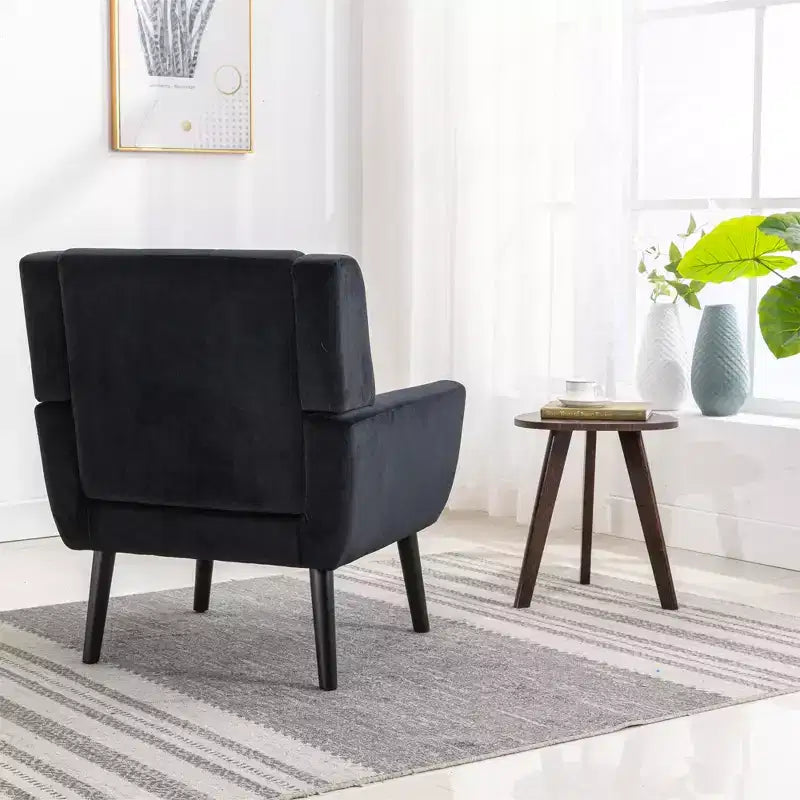 Poltrona d'accento in velluto con seduta ergonomica imbottita Schienale aderente Braccioli Gambe in legno massello nere 74,9W x 74,9D x 87,9H cm