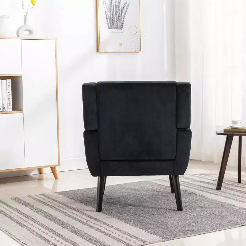 Poltrona d'accento in velluto con seduta ergonomica imbottita Schienale aderente Braccioli Gambe in legno massello nere 74,9W x 74,9D x 87,9H cm