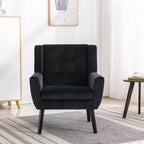 Poltrona d'accento in velluto con seduta ergonomica imbottita Schienale aderente Braccioli Gambe in legno massello nere 74,9W x 74,9D x 87,9H cm