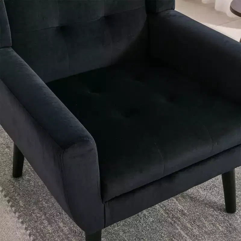 Poltrona d'accento in velluto con seduta ergonomica imbottita Schienale aderente Braccioli Gambe in legno massello nere 74,9W x 74,9D x 87,9H cm