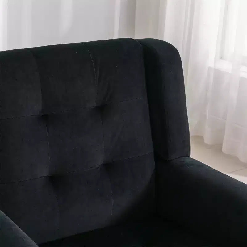 Poltrona d'accento in velluto con seduta ergonomica imbottita Schienale aderente Braccioli Gambe in legno massello nere 74,9W x 74,9D x 87,9H cm