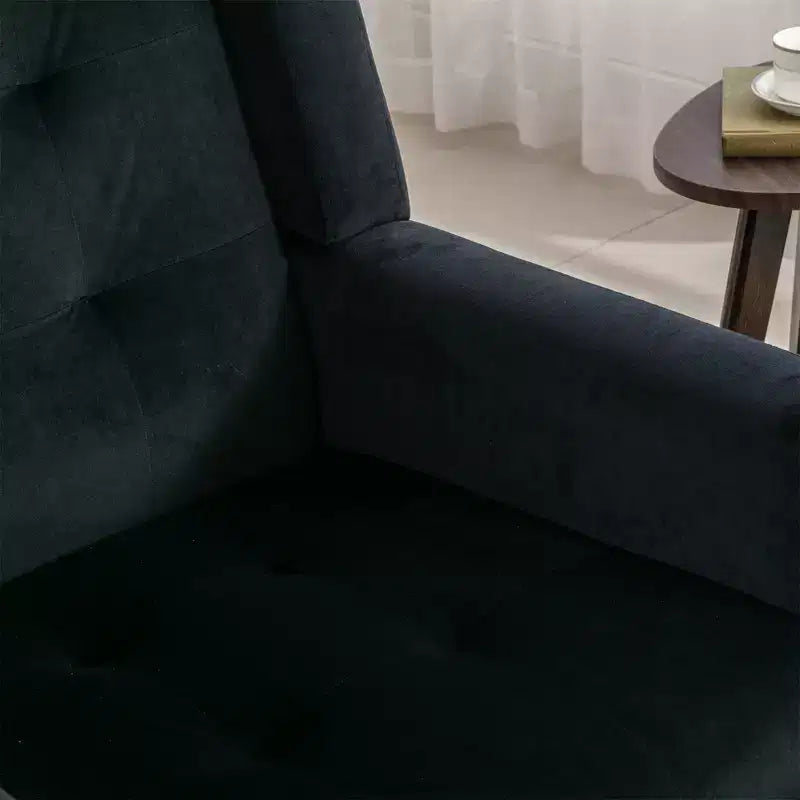 Poltrona d'accento in velluto con seduta ergonomica imbottita Schienale aderente Braccioli Gambe in legno massello nere 74,9W x 74,9D x 87,9H cm