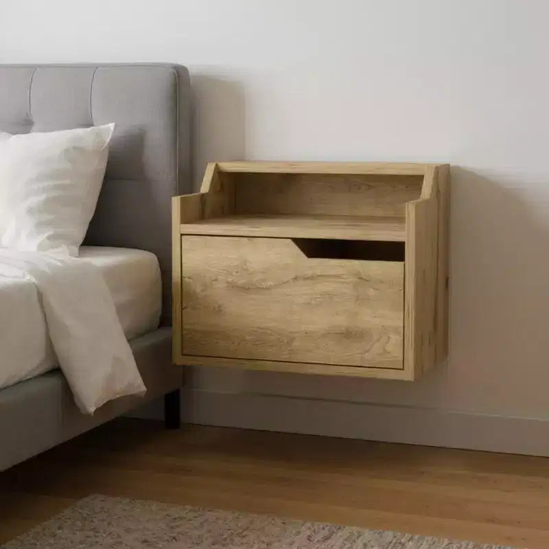 13 Comodino sospeso in legno beige a un cassetto