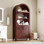Mobile da cucina alto 63,2 pollici ad arco, Armadietto ad arco per dispensa da cucina, Scaffale aperto a 5 livelli con ripiano regolabile, Dispensa in legno, Libreria in stile rustico