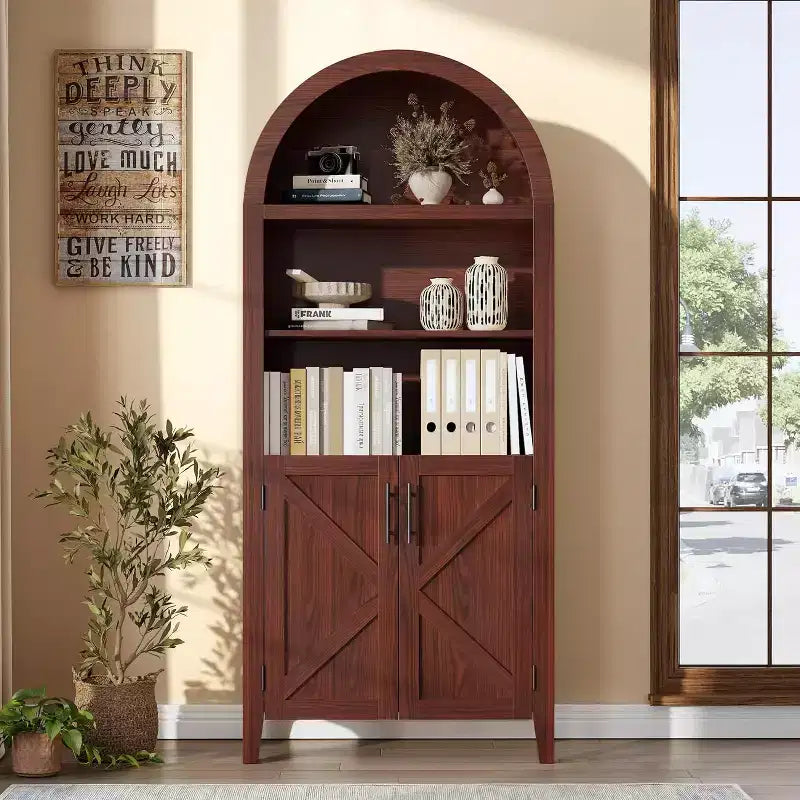 Mobile da cucina alto 63,2 pollici ad arco, Armadietto ad arco per dispensa da cucina, Scaffale aperto a 5 livelli con ripiano regolabile, Dispensa in legno, Libreria in stile rustico