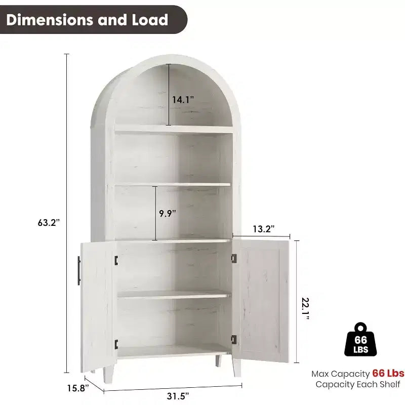 Mobile da cucina alto 63,2 pollici ad arco, Armadietto ad arco per dispensa da cucina, Scaffale aperto a 5 livelli con ripiano regolabile, Dispensa in legno, Libreria in stile rustico