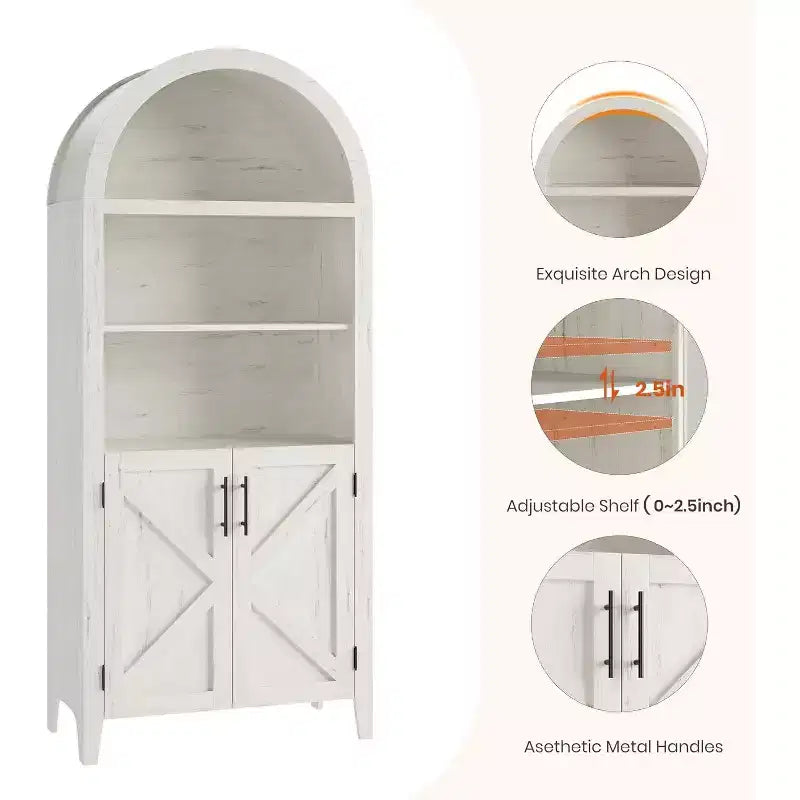 Mobile da cucina alto 63,2 pollici ad arco, Armadietto ad arco per dispensa da cucina, Scaffale aperto a 5 livelli con ripiano regolabile, Dispensa in legno, Libreria in stile rustico
