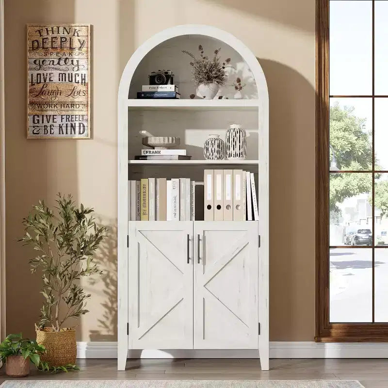 Mobile da cucina alto 63,2 pollici ad arco, Armadietto ad arco per dispensa da cucina, Scaffale aperto a 5 livelli con ripiano regolabile, Dispensa in legno, Libreria in stile rustico