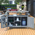 JVNOXK Outdoor Mobile Kitchen Island & Storage Cabinet Farmhouse Style Stainless Steel Countertop Spice Rack Suitable for Kitchens Gray-Blue