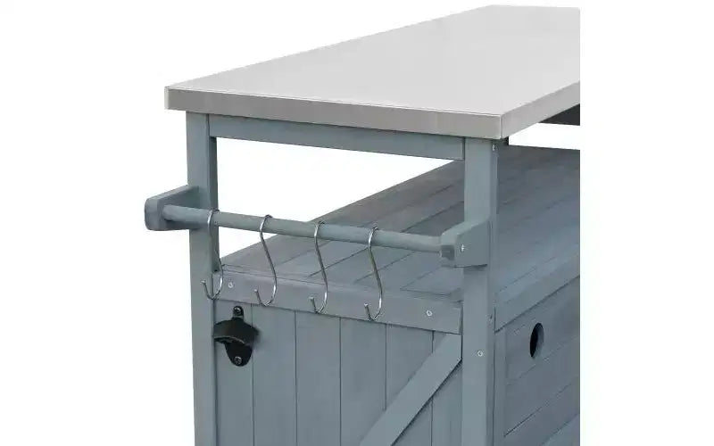 Isola da Cucina Mobile e Armadietto Contenitore per Esterni Stile Rustico Top in Acciaio Inossidabile Portaspezie Adatto per Cucine Grigio-Blu