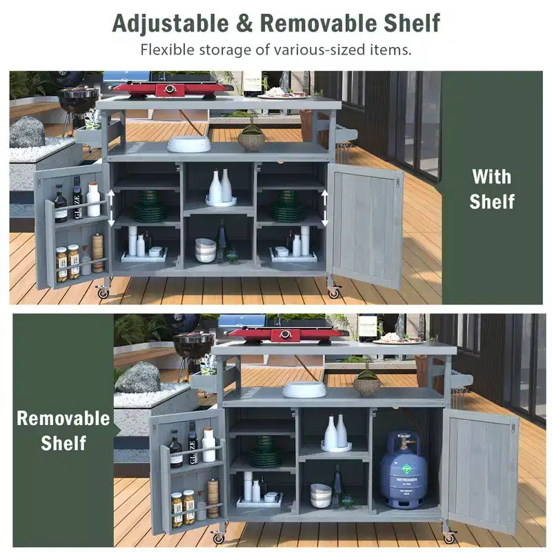 Isola da Cucina Mobile e Armadietto Contenitore per Esterni Stile Rustico Top in Acciaio Inossidabile Portaspezie Adatto per Cucine Grigio-Blu