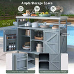Isola da Cucina Mobile e Armadietto Contenitore per Esterni Stile Rustico Top in Acciaio Inossidabile Portaspezie Adatto per Cucine Grigio-Blu
