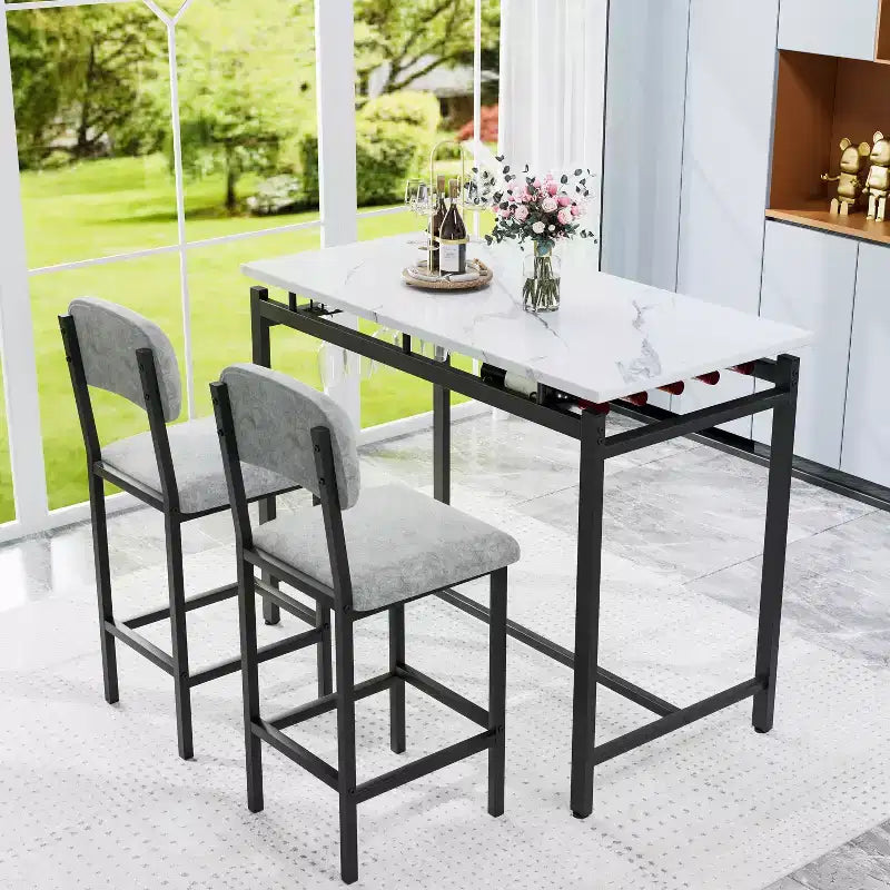 Set da pranzo 3 pezzi con 2 sedie imbottite per cucina o piccolo appartamento