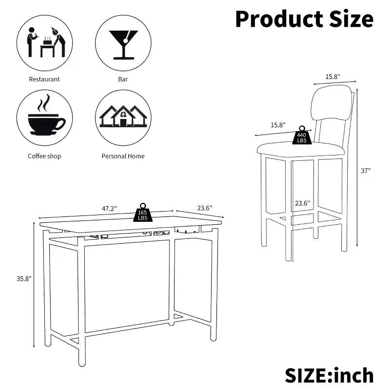 Set da pranzo 3 pezzi con 2 sedie imbottite per cucina o piccolo appartamento