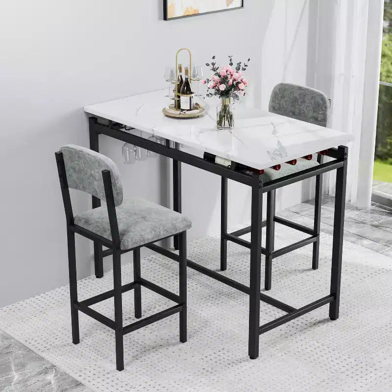 Set da pranzo 3 pezzi con 2 sedie imbottite per cucina o piccolo appartamento