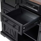 Isola per Cucina da 54,9" con Anta a Ribalta, Presa di Corrente, Carrello Contenitore con Ante in Vetro e Stile Rustico, 4 Ripiani e Ruote (Senza Sgabelli)