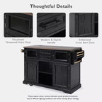 Isola per Cucina da 54,9" con Anta a Ribalta, Presa di Corrente, Carrello Contenitore con Ante in Vetro e Stile Rustico, 4 Ripiani e Ruote (Senza Sgabelli)