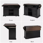 Isola per Cucina da 54,9" con Anta a Ribalta, Presa di Corrente, Carrello Contenitore con Ante in Vetro e Stile Rustico, 4 Ripiani e Ruote (Senza Sgabelli)