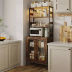 66.9 Mobiletto da cucina con presa di corrente, Armadietto dispensa con luci a LED, Carrello bar con anta in vetro per sala da pranzo, soggiorno