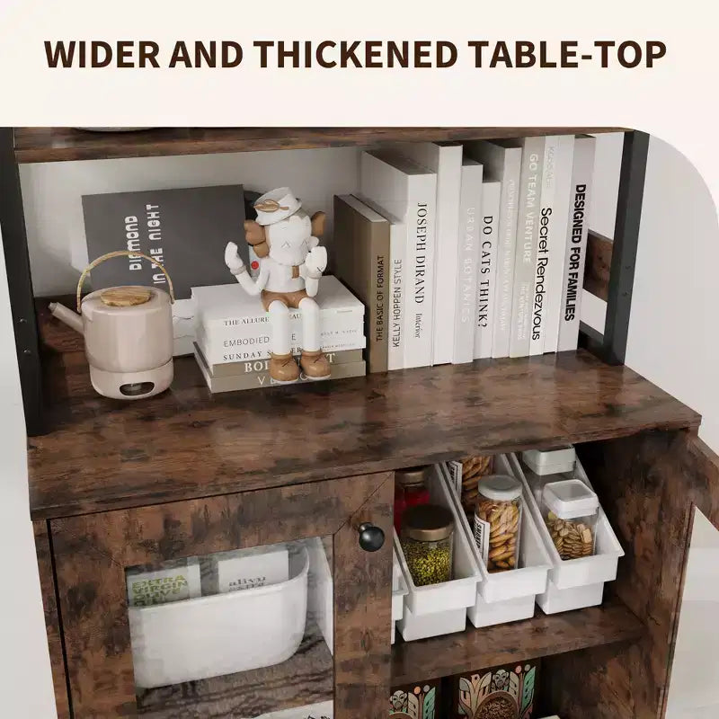 66.9 Mobiletto da cucina con presa di corrente, Armadietto dispensa con luci a LED, Carrello bar con anta in vetro per sala da pranzo, soggiorno