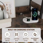 66.9 Mobiletto da cucina con presa di corrente, Armadietto dispensa con luci a LED, Carrello bar con anta in vetro per sala da pranzo, soggiorno