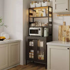 66.9 Mobiletto da cucina con presa di corrente, Armadietto dispensa con luci a LED, Carrello bar con anta in vetro per sala da pranzo, soggiorno