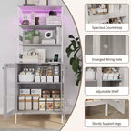 66.9 Mobiletto da cucina con presa di corrente, Armadietto dispensa con luci a LED, Carrello bar con anta in vetro per sala da pranzo, soggiorno