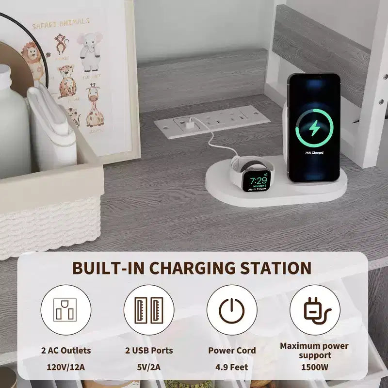66.9 Mobiletto da cucina con presa di corrente, Armadietto dispensa con luci a LED, Carrello bar con anta in vetro per sala da pranzo, soggiorno