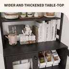 66.9 Mobiletto da cucina con presa di corrente, Armadietto dispensa con luci a LED, Carrello bar con anta in vetro per sala da pranzo, soggiorno
