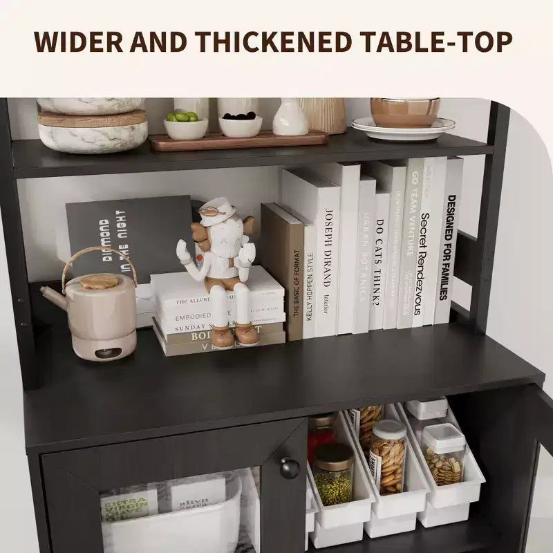 66.9 Mobiletto da cucina con presa di corrente, Armadietto dispensa con luci a LED, Carrello bar con anta in vetro per sala da pranzo, soggiorno