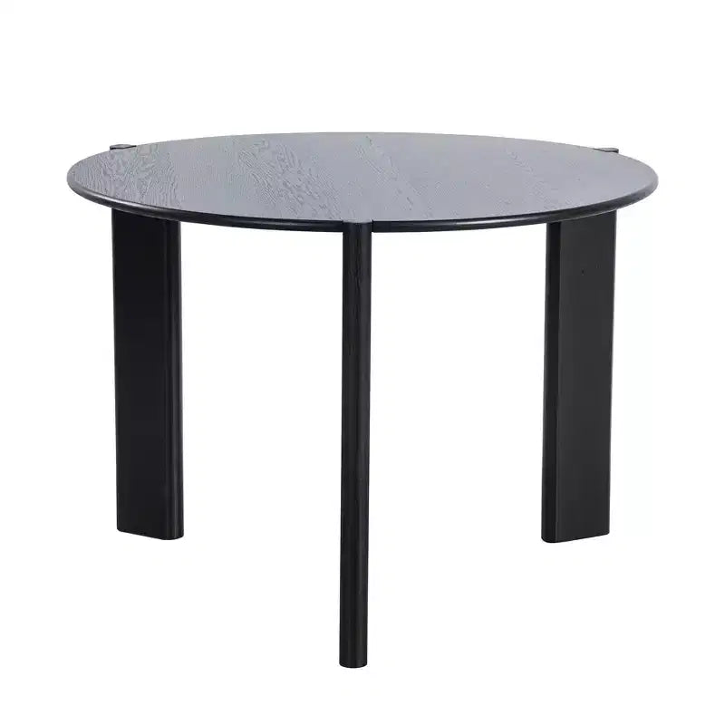 Tavolo da pranzo rustico in legno massello con piano rotondo effetto legno e base a croce per sale da pranzo moderne e riunioni di famiglia