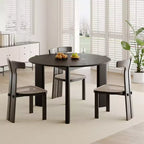 Tavolo da pranzo rustico in legno massello con piano rotondo effetto legno e base a croce per sale da pranzo moderne e riunioni di famiglia