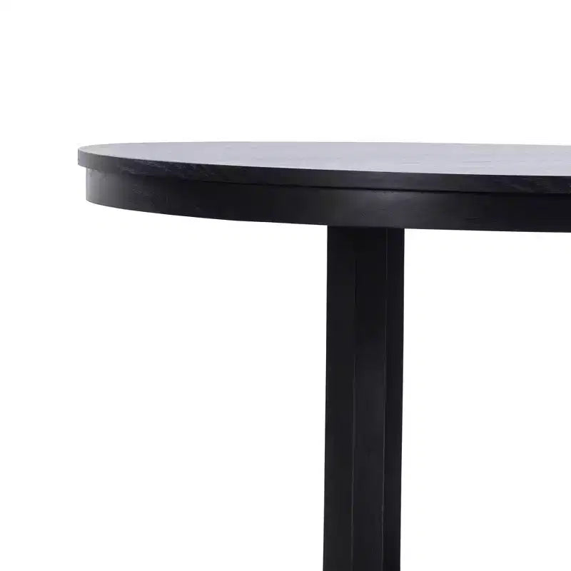 Tavolo da pranzo rustico in legno massello con piano rotondo effetto legno e base a croce per sale da pranzo moderne e riunioni di famiglia