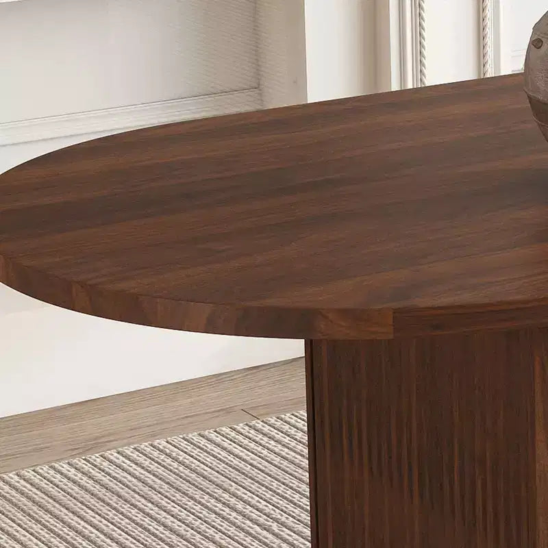 Tavolo da pranzo ovale da 62,9 pollici per 6 persone con piano in MDF impiallacciato noce e base in MDF, tavolo da pranzo moderno in stile rustico con superficie impermeabile e resistente ai graffi