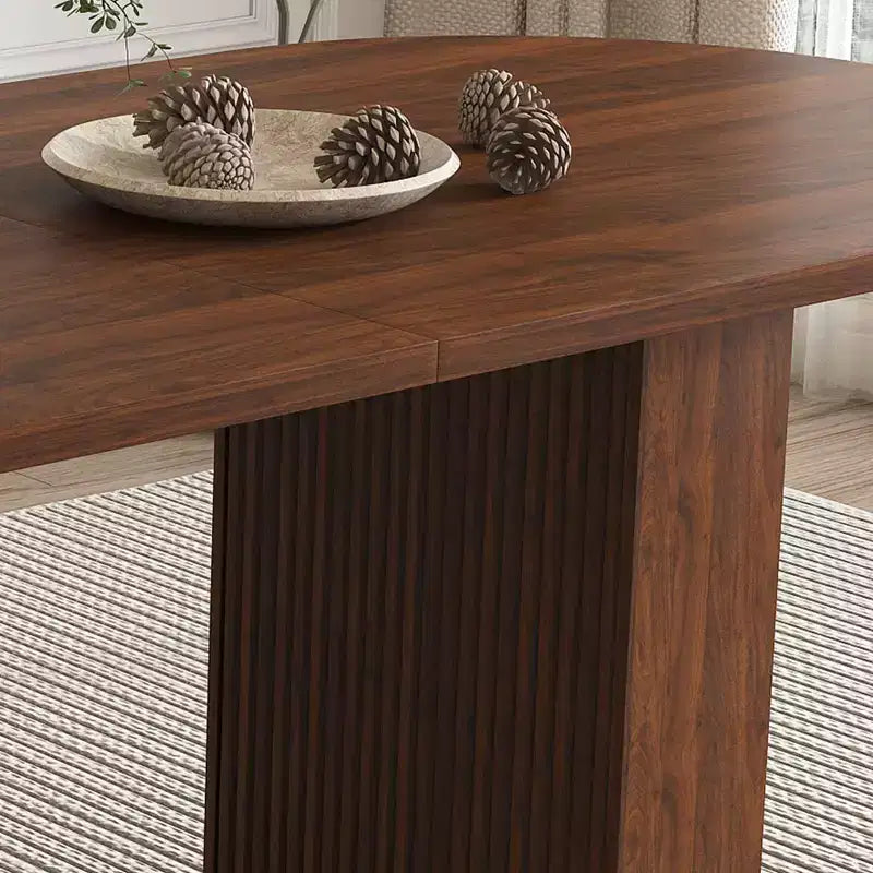 Tavolo da pranzo ovale da 62,9 pollici per 6 persone con piano in MDF impiallacciato noce e base in MDF, tavolo da pranzo moderno in stile rustico con superficie impermeabile e resistente ai graffi