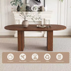 Tavolo da pranzo ovale da 62,9 pollici per 6 persone con piano in MDF impiallacciato noce e base in MDF, tavolo da pranzo moderno in stile rustico con superficie impermeabile e resistente ai graffi