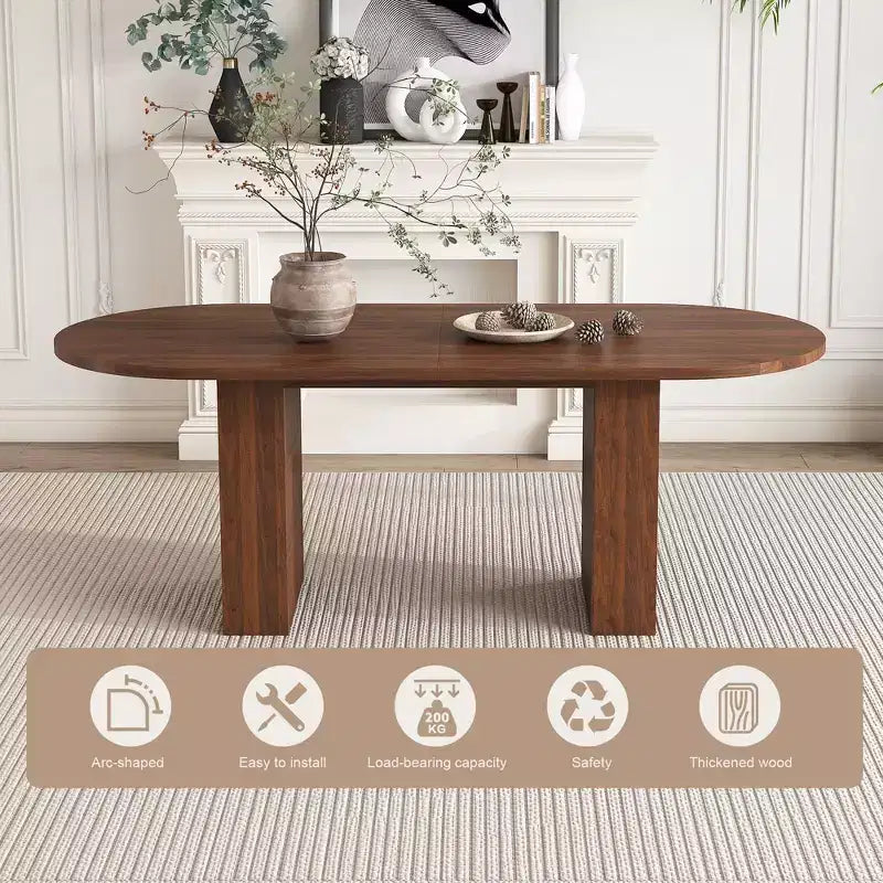 Tavolo da pranzo ovale da 62,9 pollici per 6 persone con piano in MDF impiallacciato noce e base in MDF, tavolo da pranzo moderno in stile rustico con superficie impermeabile e resistente ai graffi