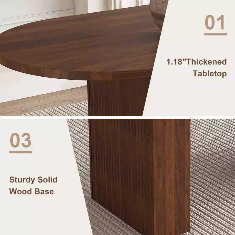 Tavolo da pranzo ovale da 62,9 pollici per 6 persone con piano in MDF impiallacciato noce e base in MDF, tavolo da pranzo moderno in stile rustico con superficie impermeabile e resistente ai graffi