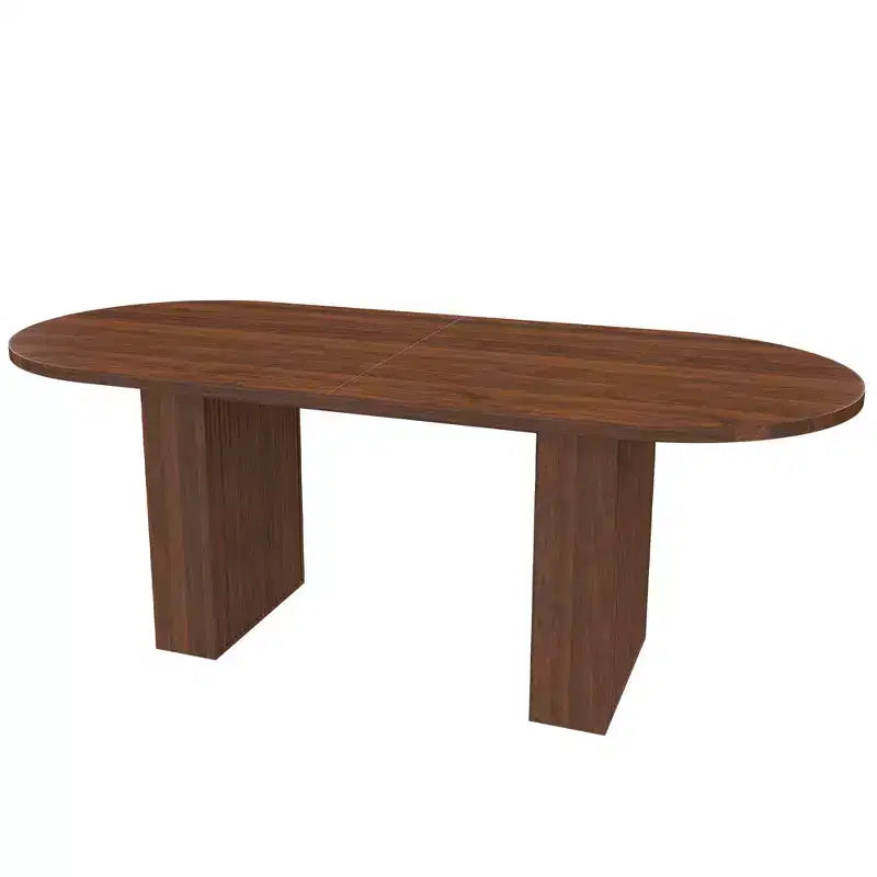 Tavolo da pranzo ovale da 62,9 pollici per 6 persone con piano in MDF impiallacciato noce e base in MDF, tavolo da pranzo moderno in stile rustico con superficie impermeabile e resistente ai graffi