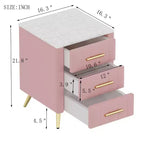 Comodini moderni imbottiti con cassetto, piano in finto marmo e gambe in metallo dorato, eleganti tavolini da notte per camera da letto o divano