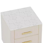 Comodini moderni imbottiti con cassetto, piano in finto marmo e gambe in metallo dorato, eleganti tavolini da notte per camera da letto o divano