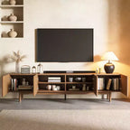 Mobile TV in Legno Extra Lungo da 86,6 Pollici per TV da 90 Pollici, Credenza Multimediale con Ante a Lamelle e Ripiani Rimovibili, Noce