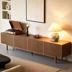 Mobile TV in Legno Extra Lungo da 86,6 Pollici per TV da 90 Pollici, Credenza Multimediale con Ante a Lamelle e Ripiani Rimovibili, Noce