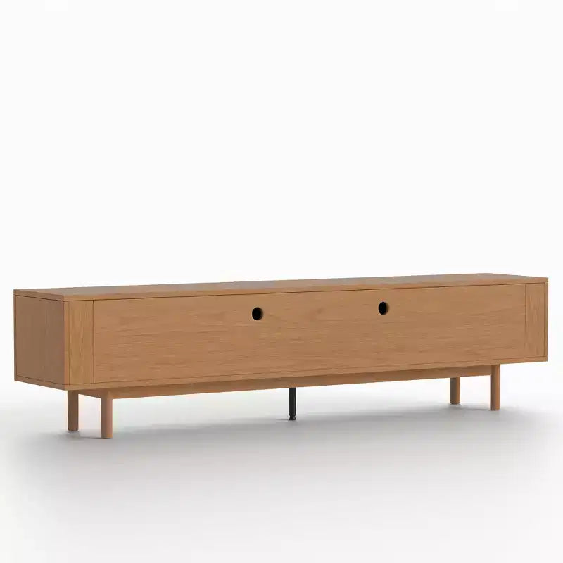 Mobile TV in Legno Extra Lungo da 86,6 Pollici per TV da 90 Pollici, Credenza Multimediale con Ante a Lamelle e Ripiani Rimovibili, Noce