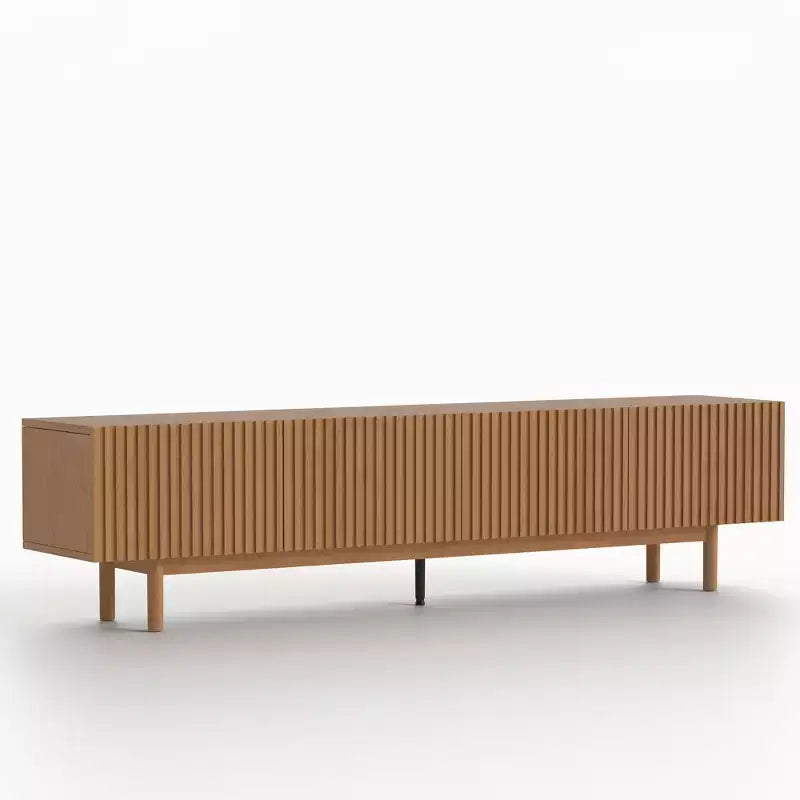 Mobile TV in Legno Extra Lungo da 86,6 Pollici per TV da 90 Pollici, Credenza Multimediale con Ante a Lamelle e Ripiani Rimovibili, Noce
