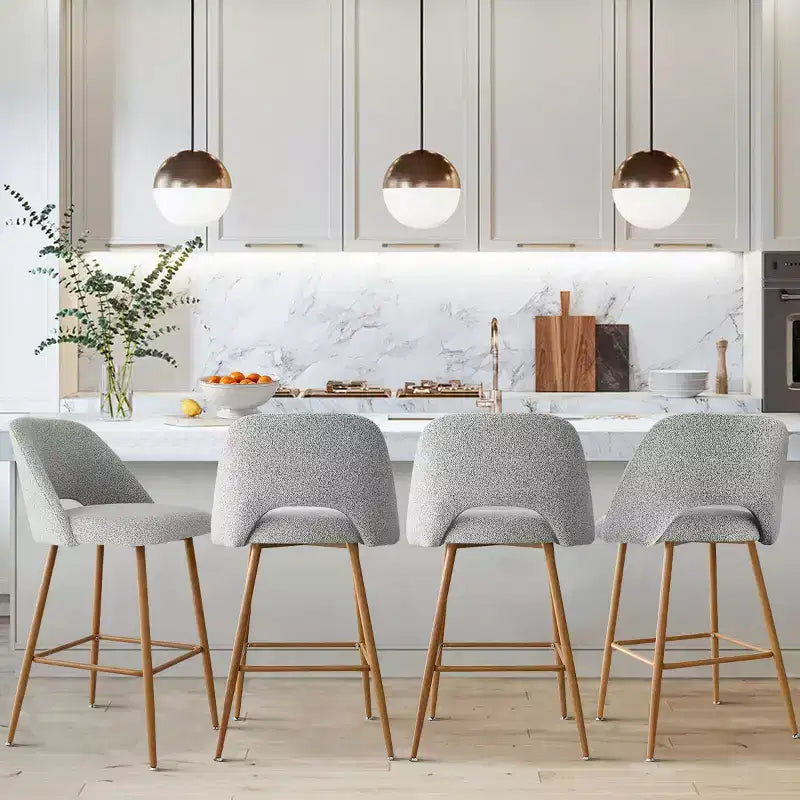 Set di 2 sgabelli da bar in boucle altezza bancone, 27 sedie moderne imbottite per isola cucina con gambe in metallo finitura legno