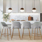Set di 2 sgabelli da bar in boucle altezza bancone, 27 sedie moderne imbottite per isola cucina con gambe in metallo finitura legno