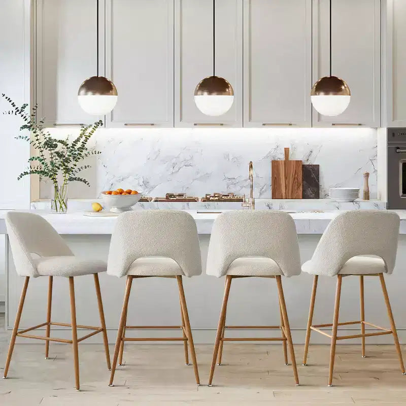 Set di 2 sgabelli da bar in boucle altezza bancone, 27 sedie moderne imbottite per isola cucina con gambe in metallo finitura legno